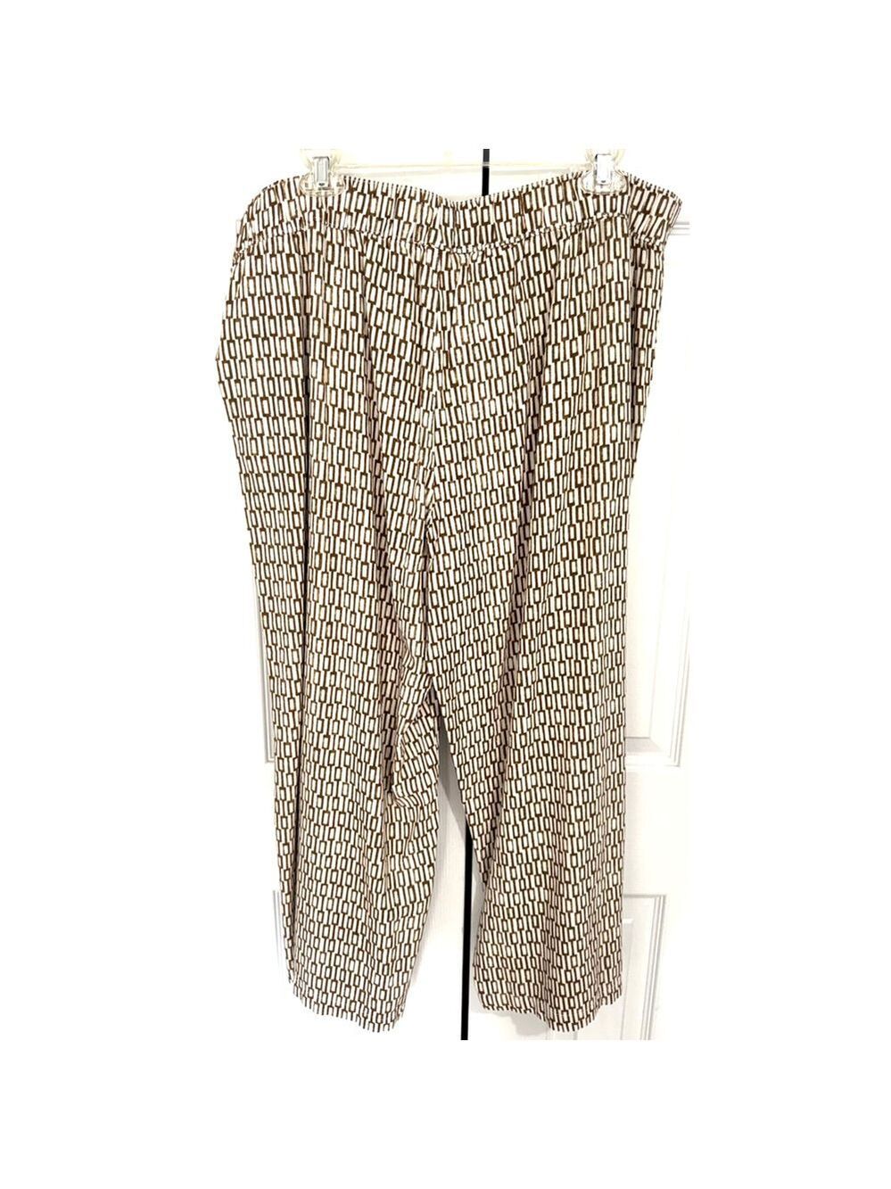 Dash Womens XL Linen Blend Pants Wide Leg Pants Casual Brown White Geometric - Picture 2 of 7